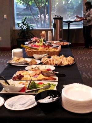 long table layed out with food