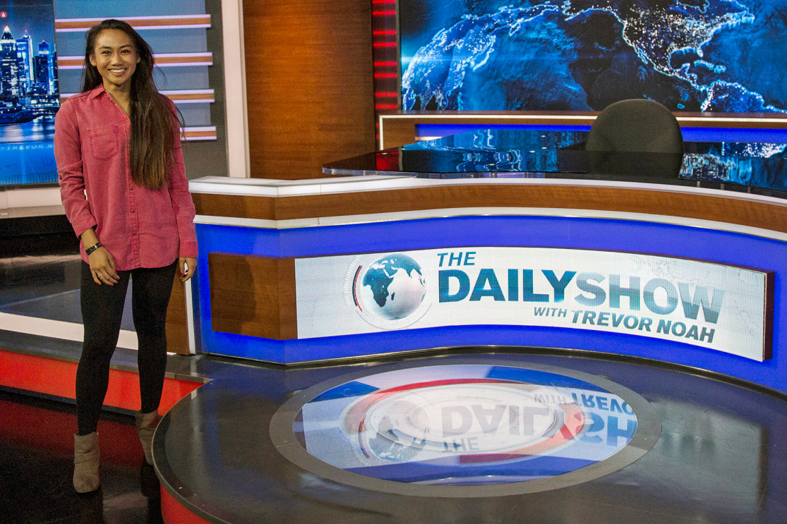 Justine on set of the Daily Show